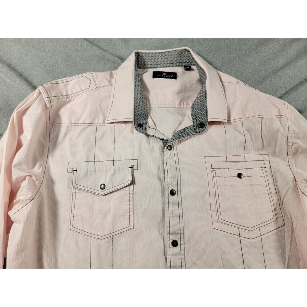 7 DIAMONDS Men's XL textured Pink Long Sleeve Western‎ Pearl Snap Shirt